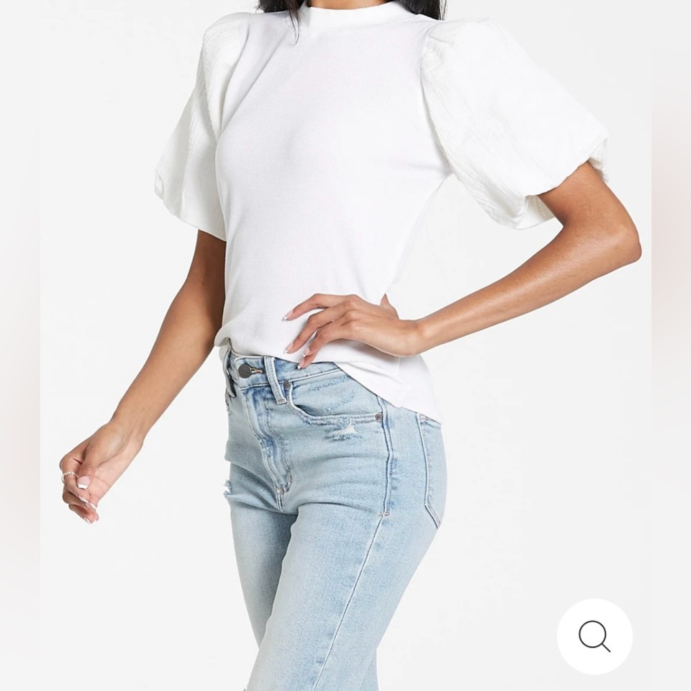 Dear John Ribbed Puff Sleeve Top in Sea Salt White